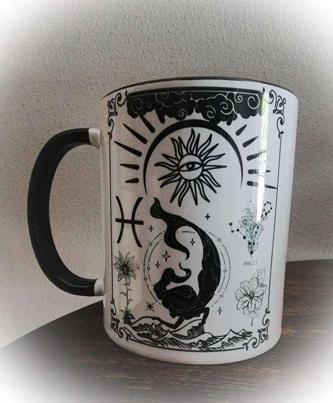 Pisces Witchy Star Sign Black / White  Mug