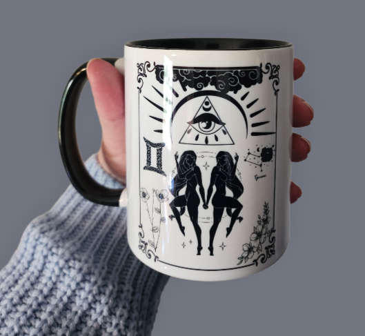 Gemini Witchy Star Sign Black / White  Mug
