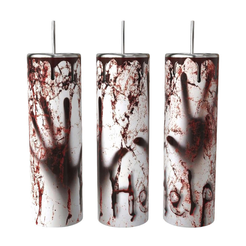Bloody Help Horror True Crime Stainless Steel Tumbler With Straw