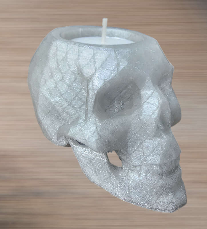 Translucent White Glittery Geometric Skull Candleholder 3D Print