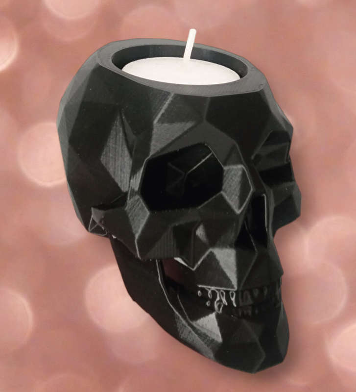 Black Geometric Skull Candleholder 3D Print