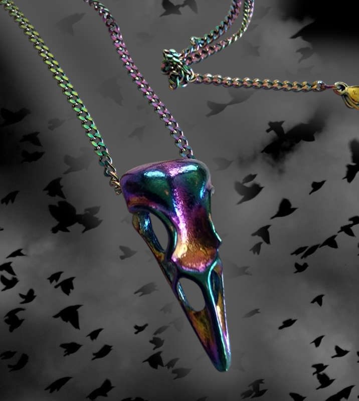 Rainbow Bird Skull Necklace