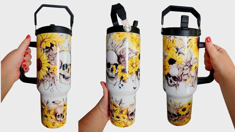 Skulls & Sunflowers 1.2L Tumbler Stanley Dupe