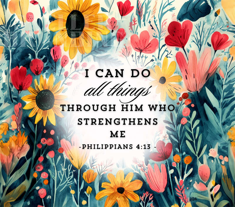 Floral Philippians 4:13 Scripture Bible Verse Stainless Steel Tumbler With Straw