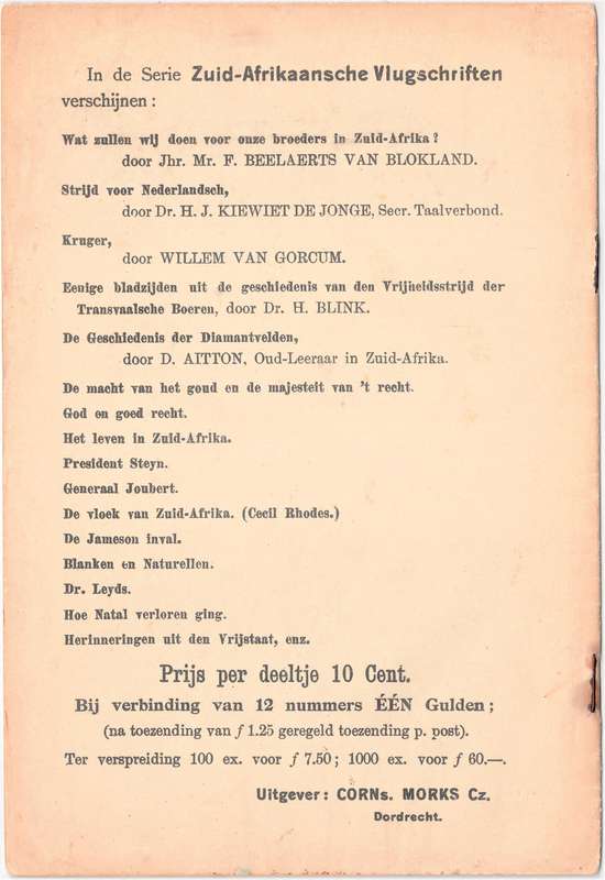 Wat zullen wij doen voor onze broeders in Zuid-Afrika?, Jhr. Mr. F. BEELAERTS VAN BLOKLAND