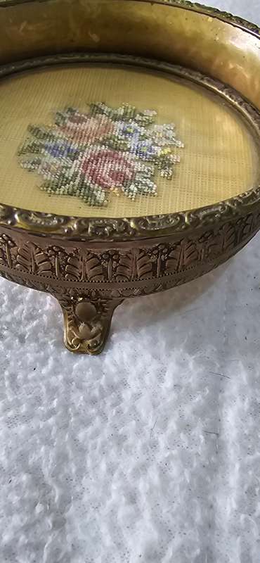 PETIT POINT VINTAGE TRINKET ITEM FOR DRESSING TABLE
