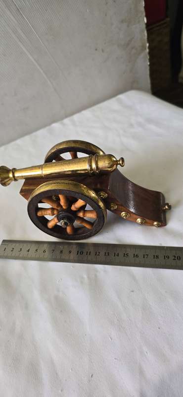 SOLID BRASS ON WOOD CANON
