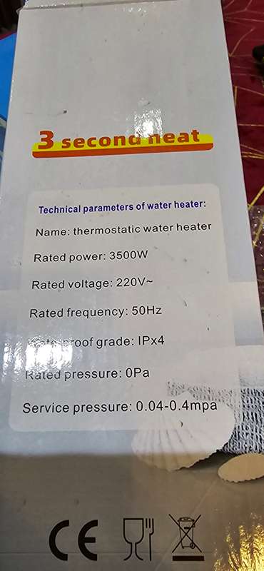 THERMOSTATIC 3 SECONDS WATER HEATER-SEE DESCRIPTION
