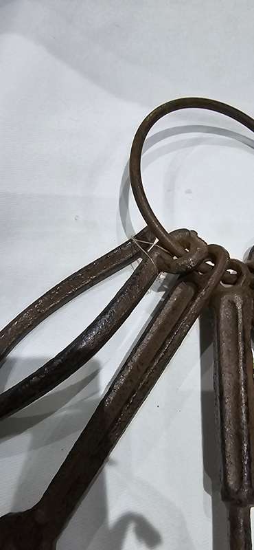 ANTIQUE RUSTIC TOOL SET CLAMPED IN A RING(DECORATIVE ITEM)