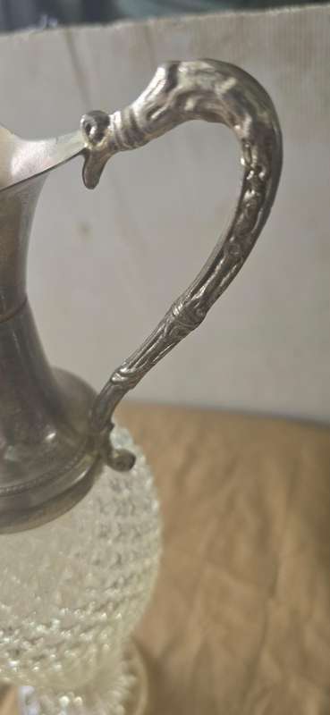 VINTAGE DIAMOND CUT SILVERPLATED/CRYSTAL PITCHER