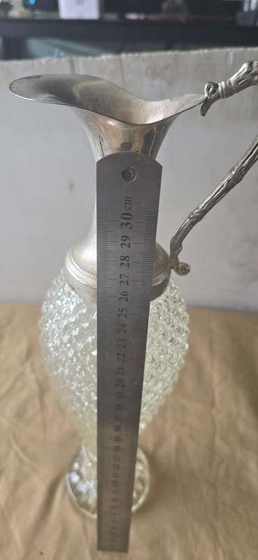 VINTAGE DIAMOND CUT SILVERPLATED/CRYSTAL PITCHER