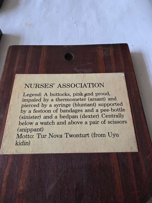 Set of 5 very old signs on solid wood plaque (17 x 13cm)