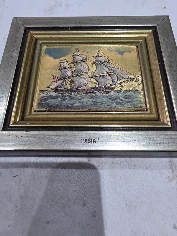 10 x Navigation Ships Miniature Frames (Art Silk Screen Handcrafted on 18K Gold Background) Inscrbed