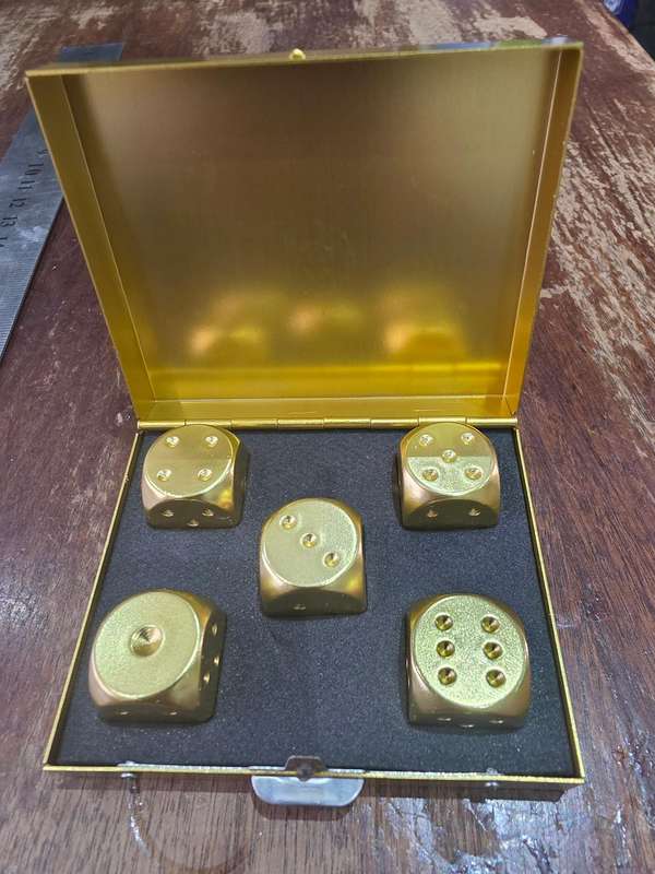 5 piece gold metal dice set