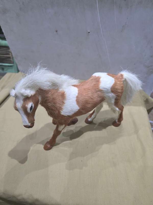 REAL FUR TAXIDERMY BROWN AND WHITE HORSE