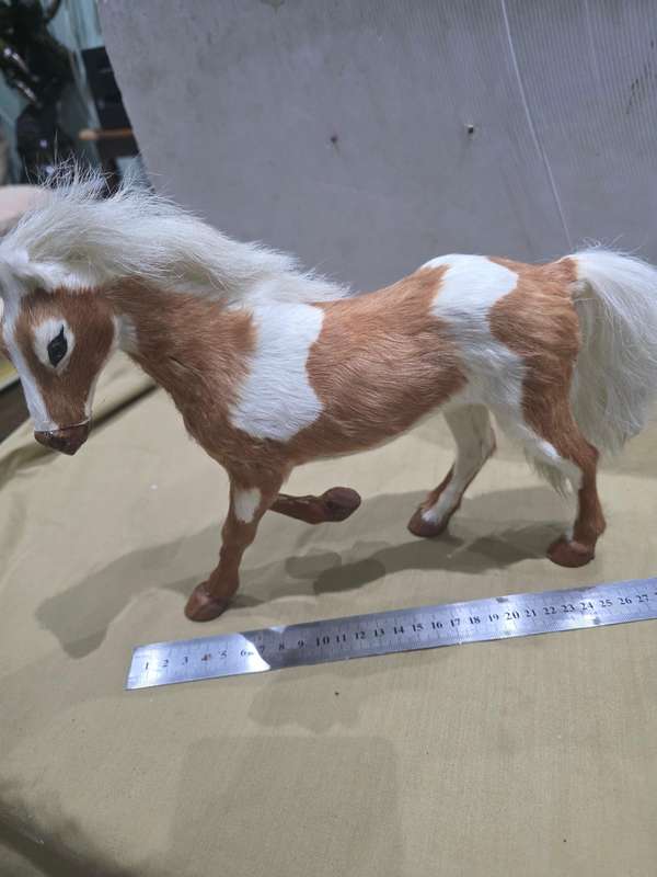 REAL FUR TAXIDERMY BROWN AND WHITE HORSE