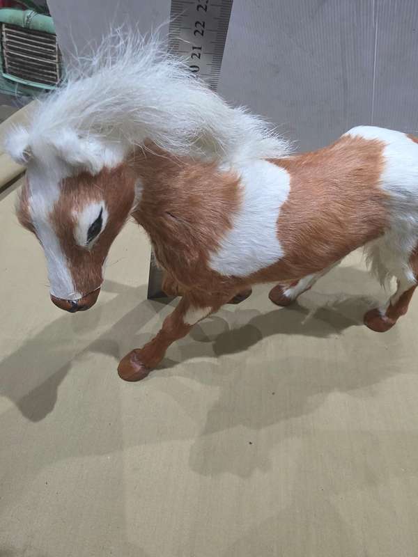 REAL FUR TAXIDERMY BROWN AND WHITE HORSE