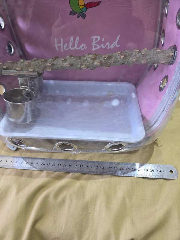 PET BIRD CARRIER WITH PERCH AND FEEDERS