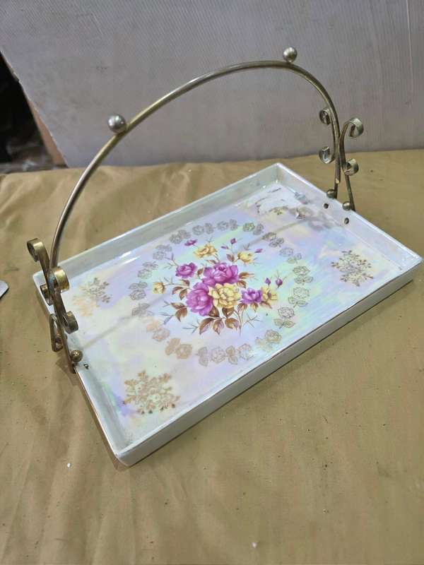 VINTAGE PORCELAIN TRAY WITH HANDLE