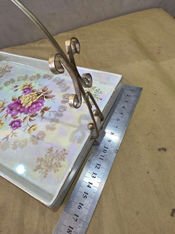 VINTAGE PORCELAIN TRAY WITH HANDLE