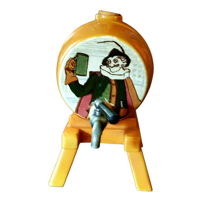 Royal Doulton Shakespearean Knights Ceramic Whiskey Barrel on Ceramic Stand c1900