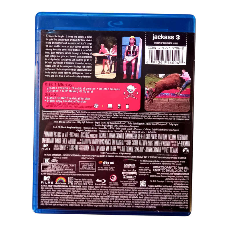 Jackass 3  Blu-ray + DVD + Digital Copy  Triple Format Edition  Very Good Condition