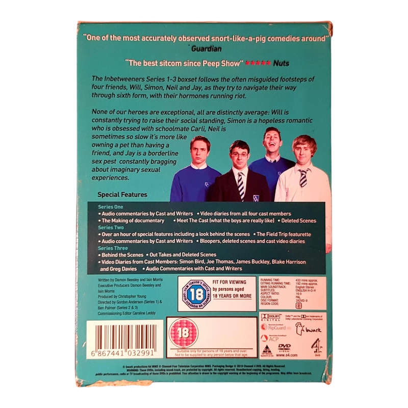 The Inbetweeners Series 1, 2 & 3  DVD Box Set Region 2 | Very Good Condition