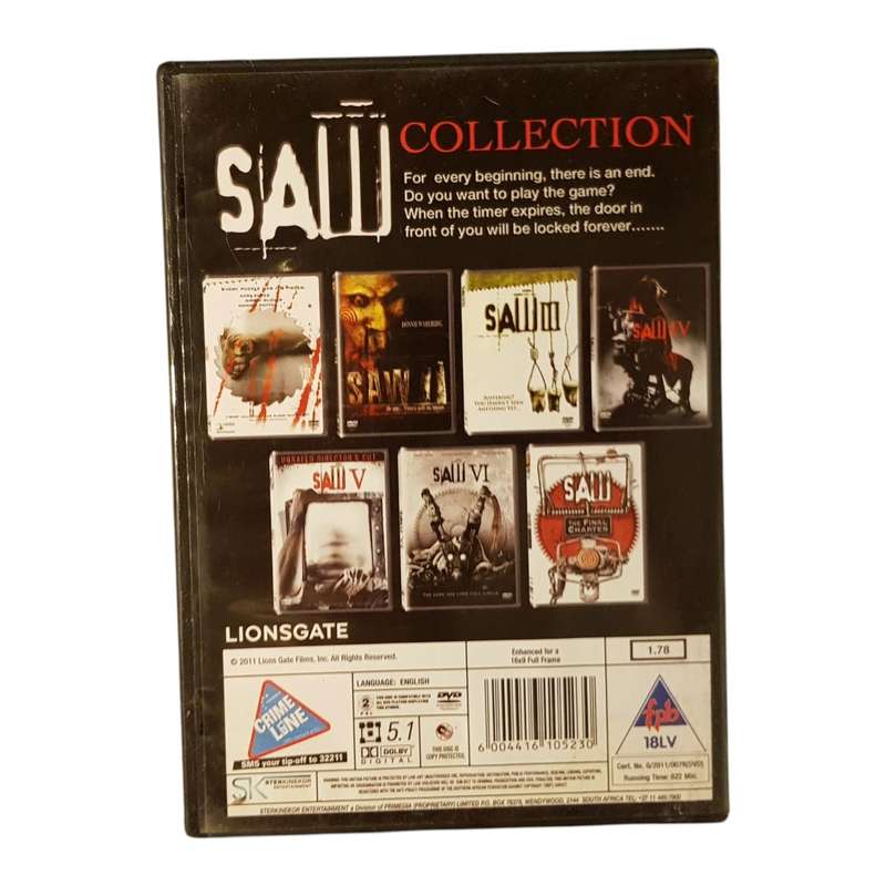 DVD  SAW: The Complete 7-Disc Collection  Horror Franchise Box Set  Good Condition