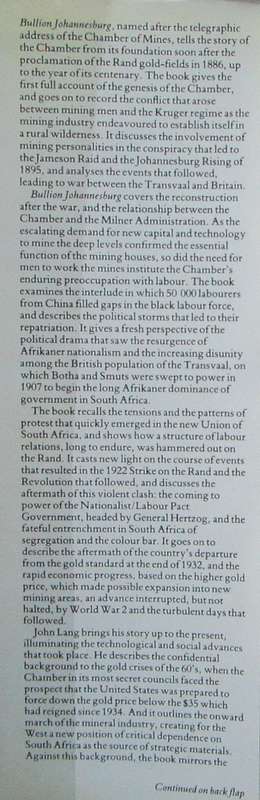 Bullion Johannesburg Men, Mines and the Challenge of Conflict