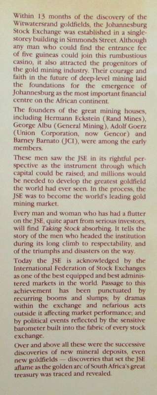 Taking Stock Johannesburg Stock Exchange the First 100 Years
