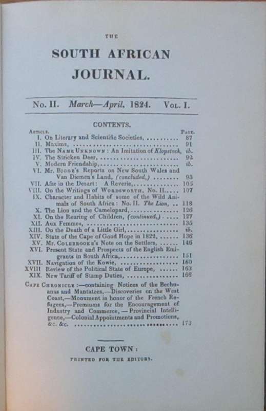 The South African Journal No II March - April 1824