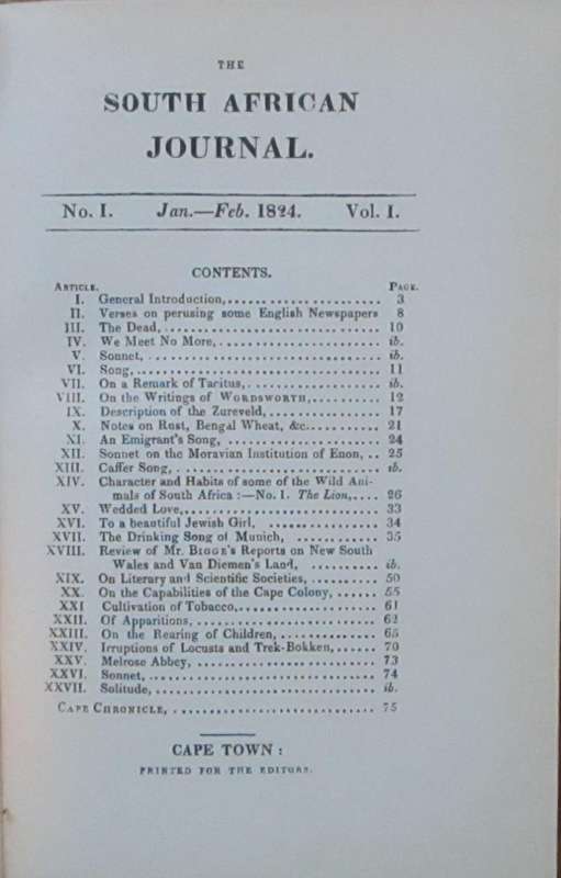 The South African Journal No 1 January-February 1824