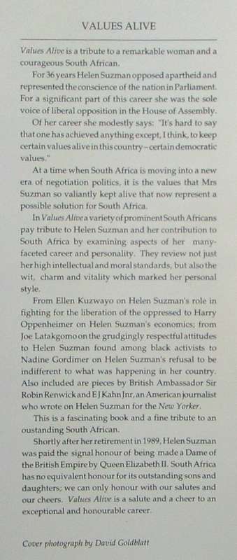 Values Alive: A Tribute to Helen Suzman