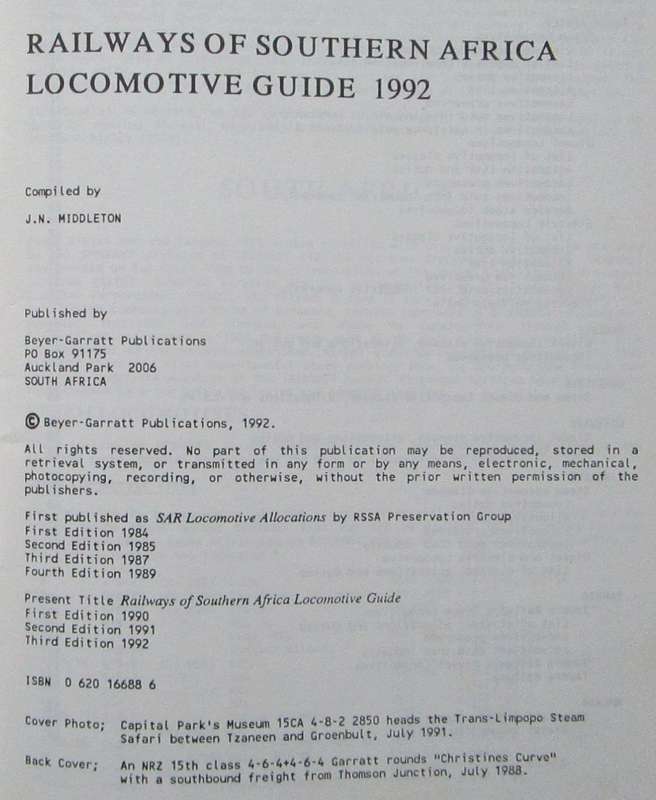 Railways of Southern Africa Locomotive Guide 1992