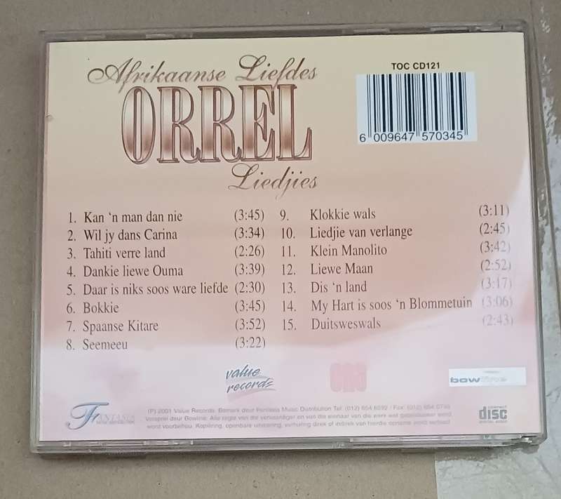 AFRIKAANSE LIEFDES - ORREL LIEDJIES