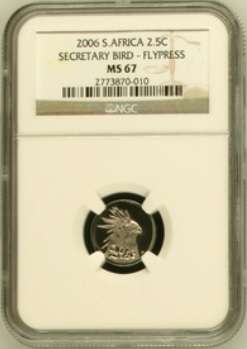 MS67 - 2006 Silver Flypress 2½ c (Tickey) - Secretary Bird