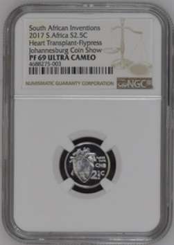 PF69 UC - 2017 Silver Proof 2½ c (Tickey) - Heart Transplant - with JHB Mintmark