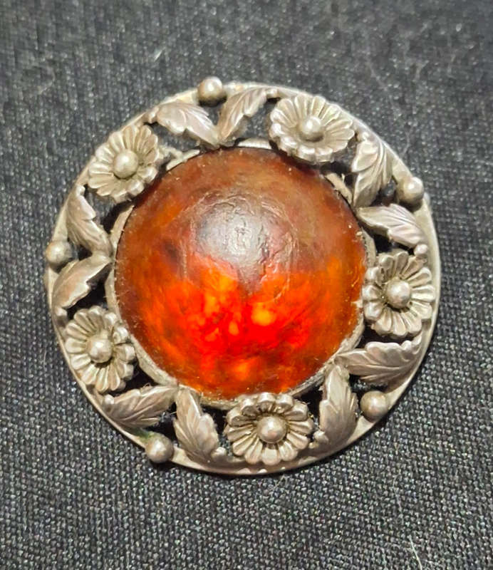 Sterling Silver Amber brooch