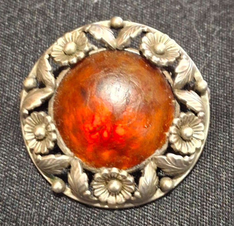 Sterling Silver Amber brooch