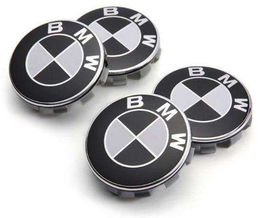 BMW center caps in black and white (56mm)