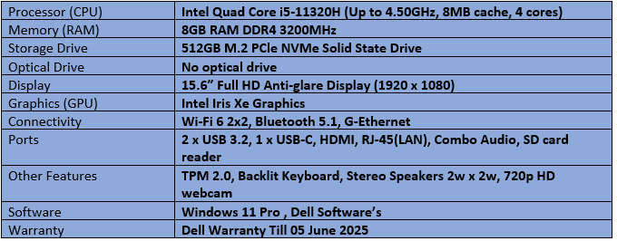 Dell Vostro 15 5510- Intel Quad Core i5 - 11th Generation Notebook