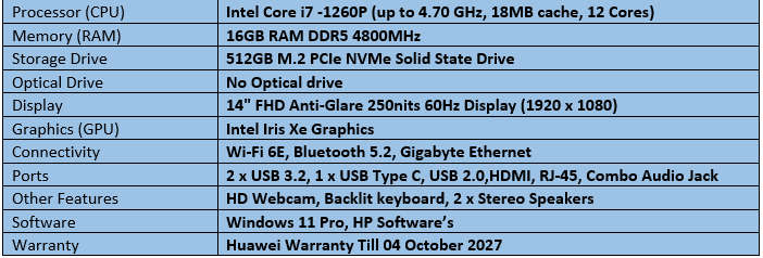 Huawei Matebook B3-440 - Intel Core i7-1260P Notebook