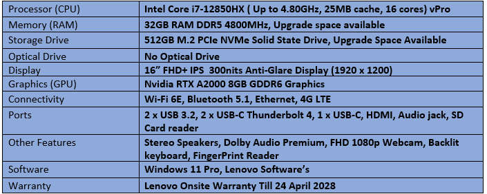 Lenovo ThinkPad P16 Gen 1 - Intel Core i7-12850HX Mobile WorkStation