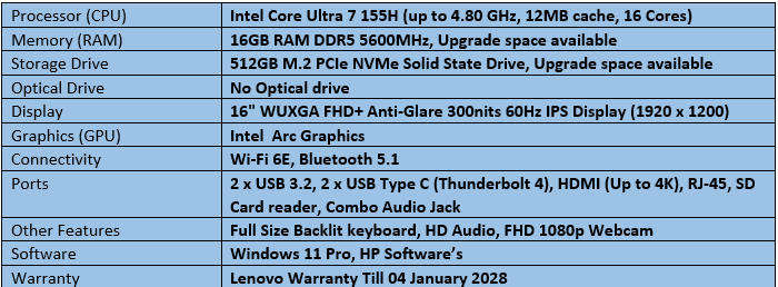 Lenovo ThinkBook 16 G8 - Intel Core Ultra 7 - 155U Notebook