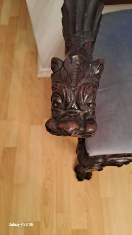 Antique Solid Emboya Dragon King Chair