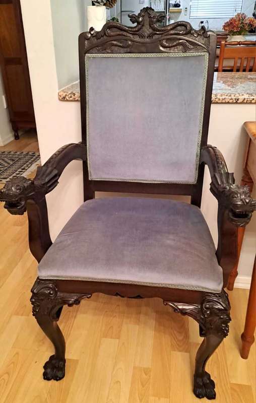 Antique Solid Emboya Dragon King Chair