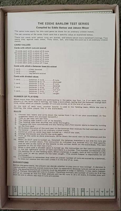 The Eddie Barlow Test Series Boardgame