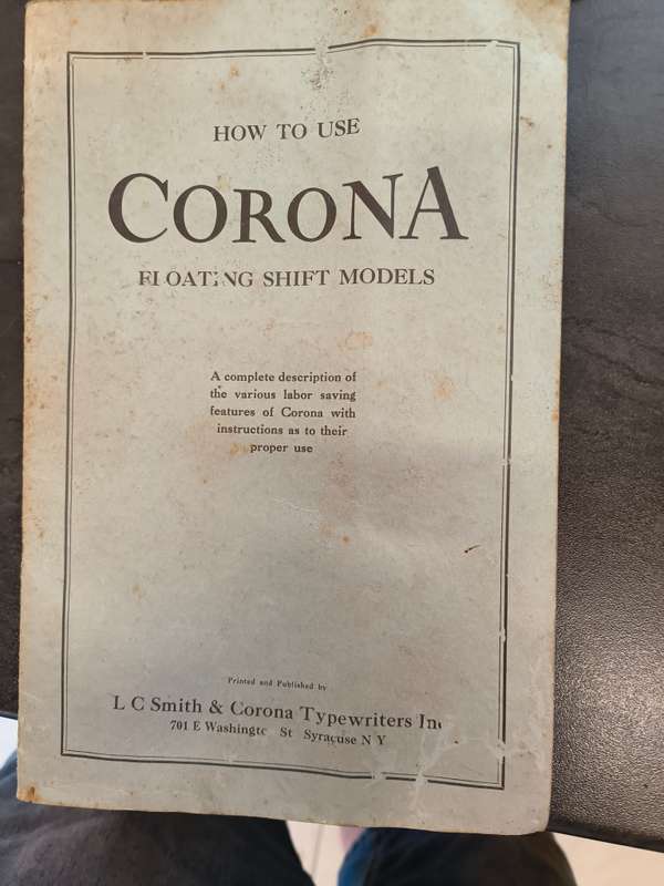 Vintage (1930's) Corona Standard Typewriter with Carry case and user manual