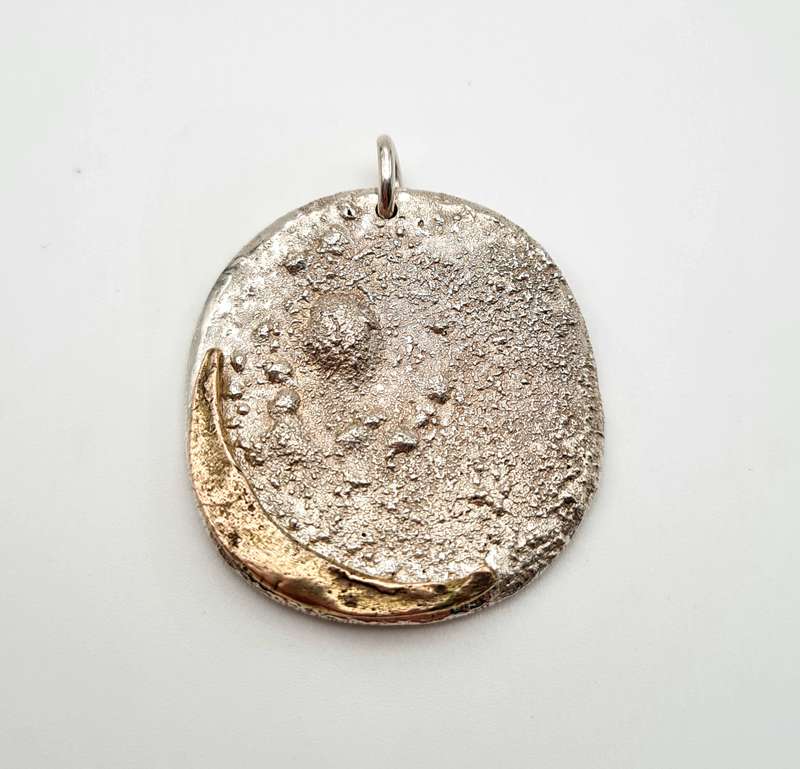 Large Silver Moon with 9ct Gold Crescent Pendant