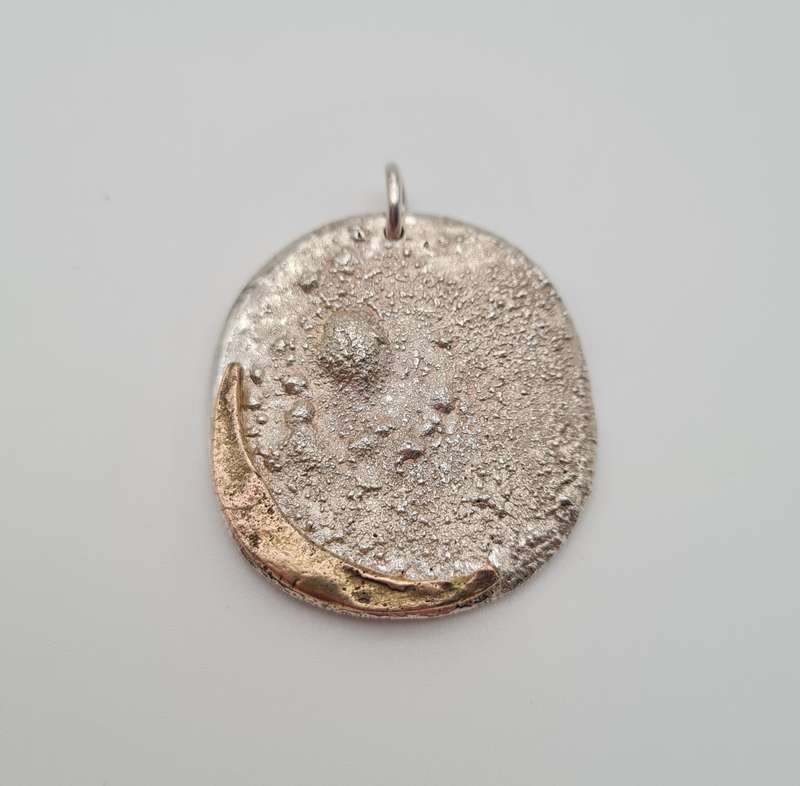 Large Silver Moon with 9ct Gold Crescent Pendant